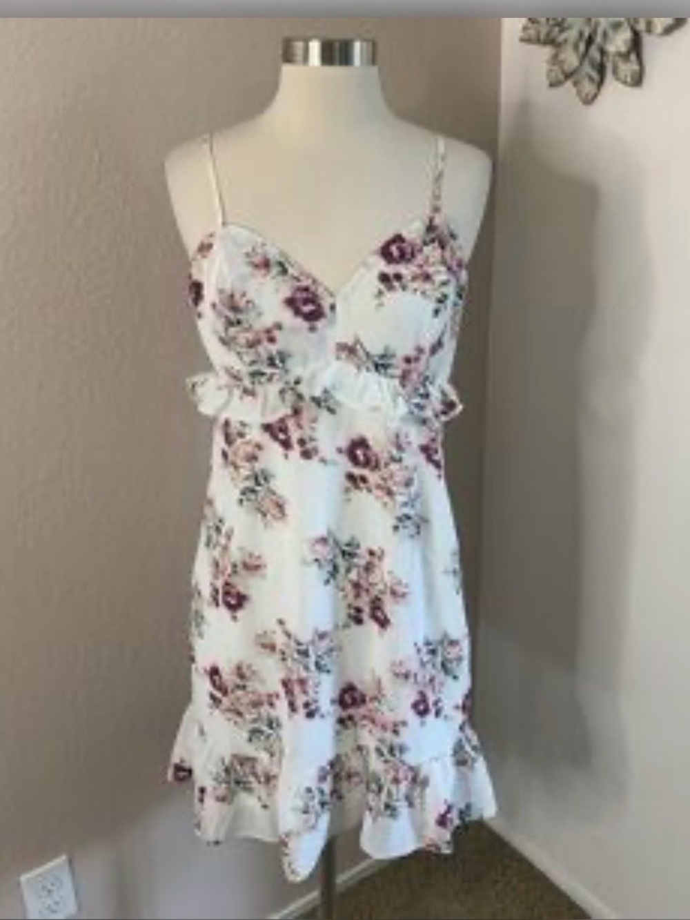 White Floral Ruffle Sundress with Spaghetti Straps